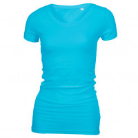 Long Stretch V-Neck T-shirt Lys turkis (light turquoise)