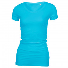 Long Stretch V-Neck T-shirt Lys turkis (light turquoise)