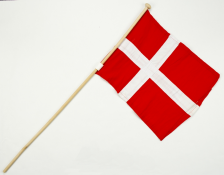 Dannebrog 28x37 cm. på pind Dannebrog på træpind med knop