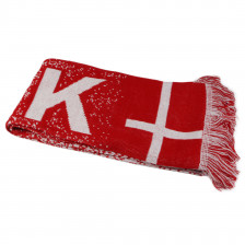 Rød hvid Danmarkstørklæde med DANMARK og danske flag. Danmarkstørklæde